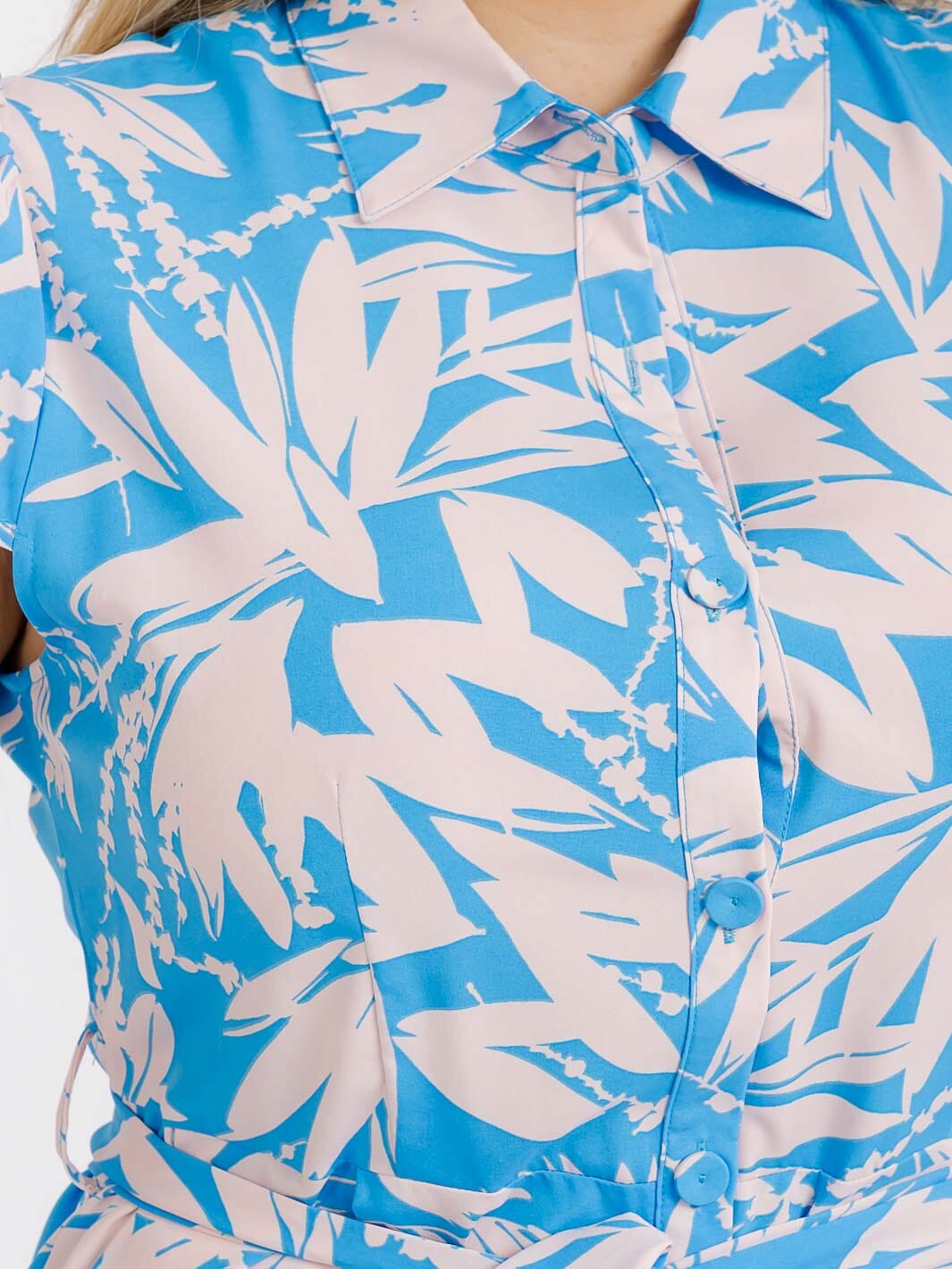 PLUS SIZE SHORT SLEEVE BUTTON UP FRONT POCKETS LEAF PRINT WIDE LEG JUMPSUIT