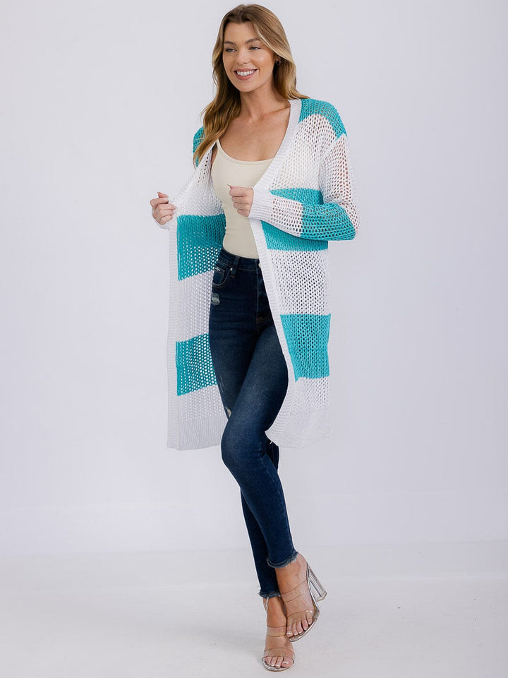 WOMEN'S LONG SLEEVE OPEN COLORBLOCK KNIT CARDIGAN
