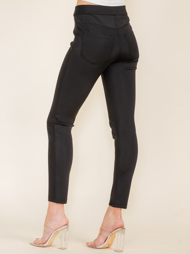 WOMEN'S BUTTON CLOSURE BACK POCKETS SKINNY PANTS
