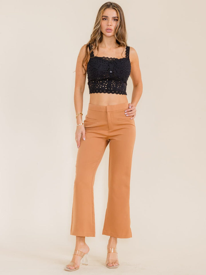 WOMEN'S BUTTON CLOSURE BELL LEG PANTS