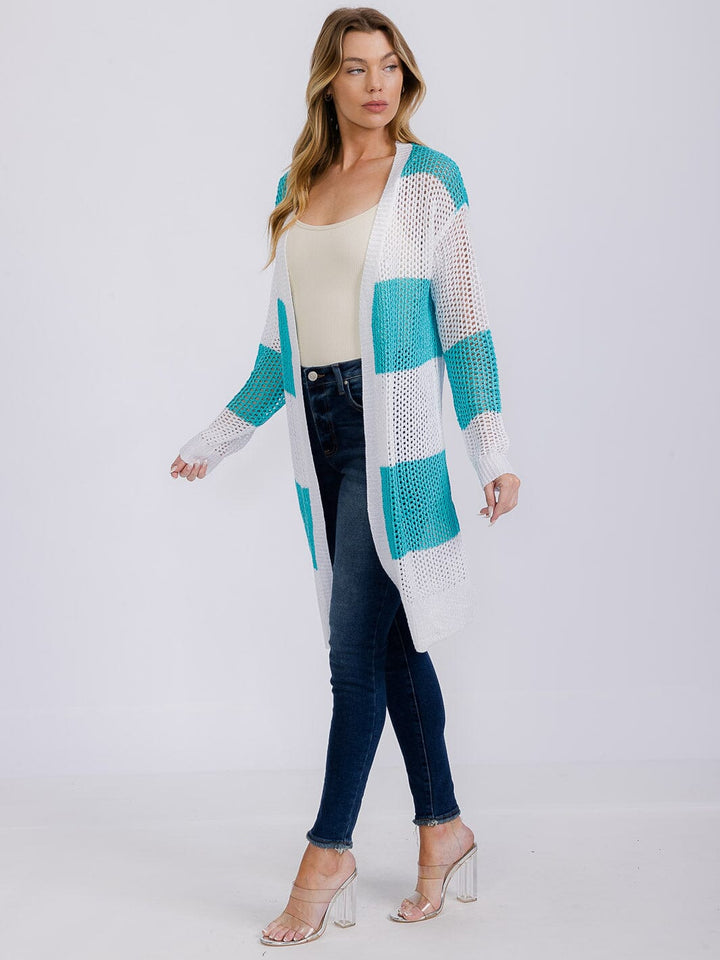 WOMEN'S LONG SLEEVE OPEN COLORBLOCK KNIT CARDIGAN