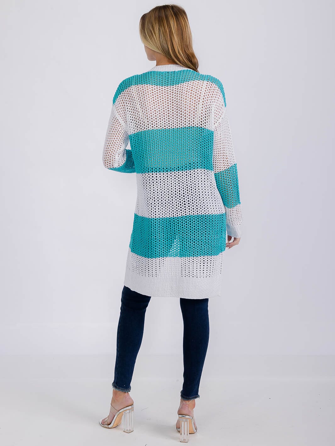 WOMEN'S LONG SLEEVE OPEN COLORBLOCK KNIT CARDIGAN