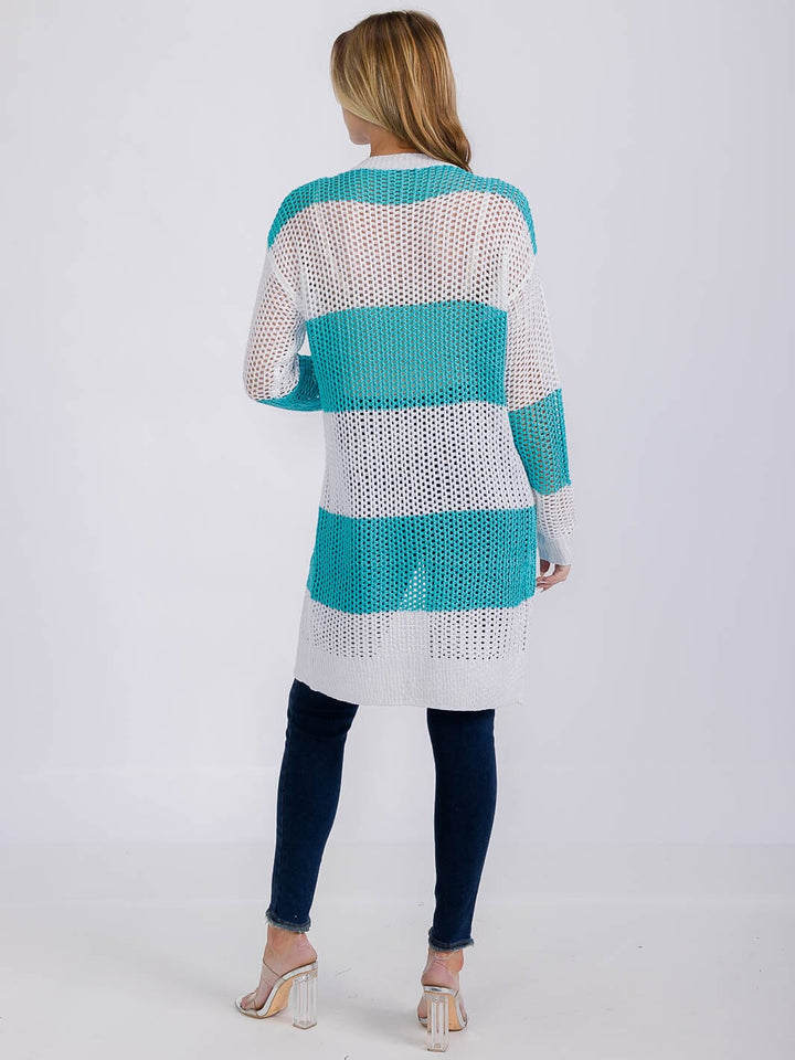 WOMEN'S LONG SLEEVE OPEN COLORBLOCK KNIT CARDIGAN