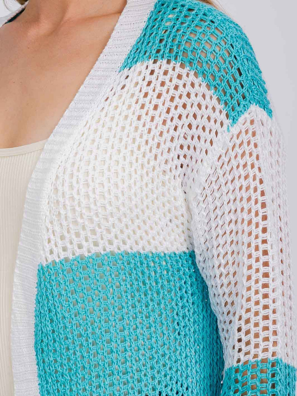 WOMEN'S LONG SLEEVE OPEN COLORBLOCK KNIT CARDIGAN