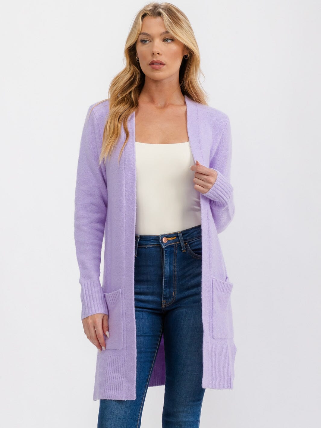 WOMEN'S LONG SLEEVE OPEN FRONT POCKETS CARDIGAN
