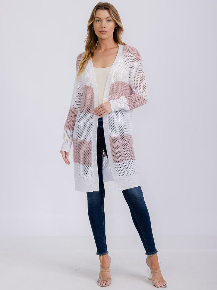 WOMEN'S LONG SLEEVE OPEN COLORBLOCK KNIT CARDIGAN