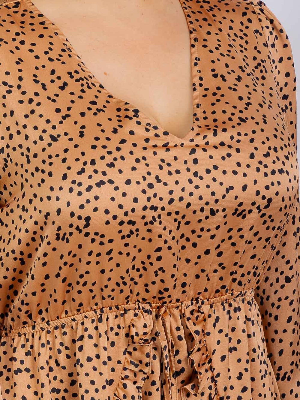 PLUS SIZE LONG SLEEVE V-NECK RUFFLE ANIMAL PRINT MINI DRESS