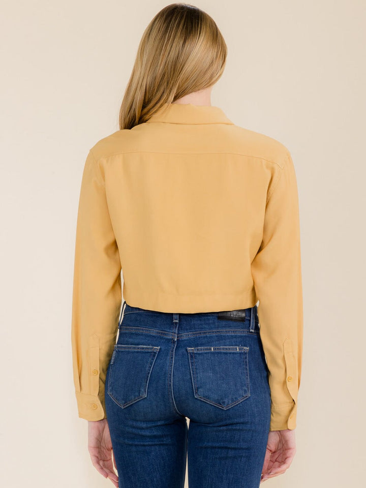 WOMEN'S LONG SLEEVE BUTTON UP CROP TOP