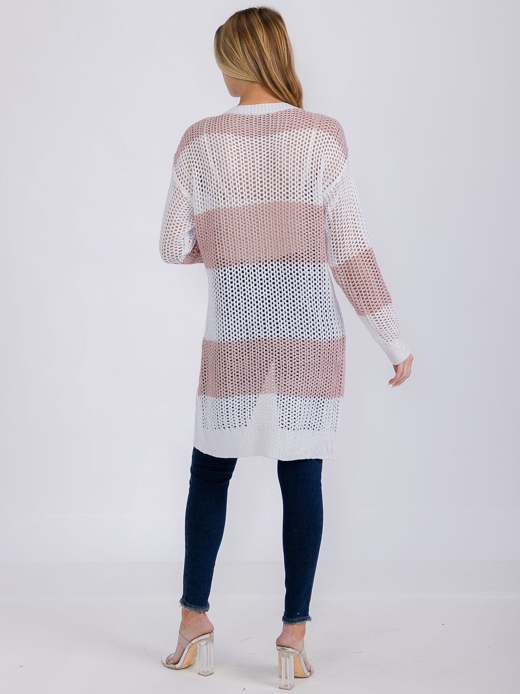 WOMEN'S LONG SLEEVE OPEN COLORBLOCK KNIT CARDIGAN