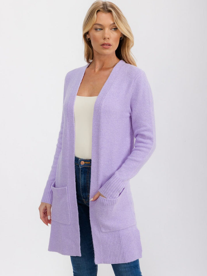 WOMEN'S LONG SLEEVE OPEN FRONT POCKETS CARDIGAN