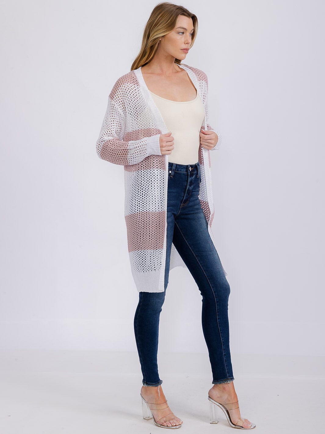 WOMEN'S LONG SLEEVE OPEN COLORBLOCK KNIT CARDIGAN