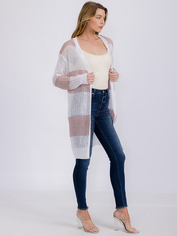 WOMEN'S LONG SLEEVE OPEN COLORBLOCK KNIT CARDIGAN