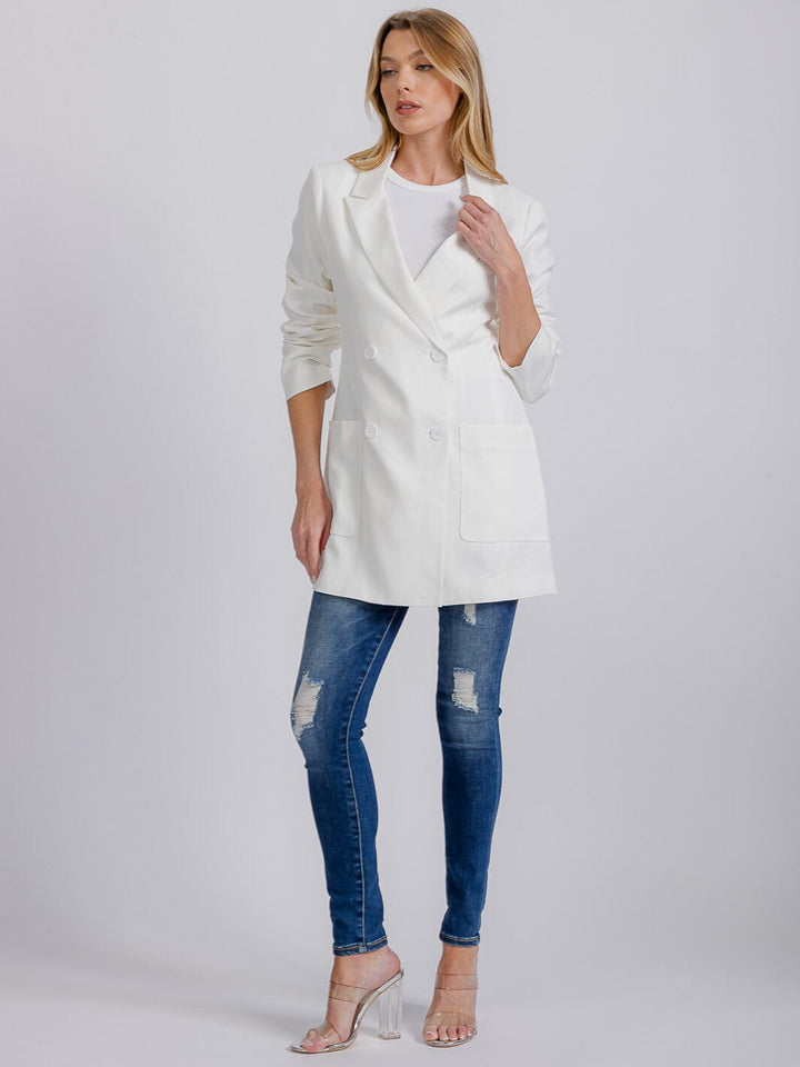 WOMEN'S LONG SLEEVE BUTTON CLOSURE FRONT POCKETS BLAZER