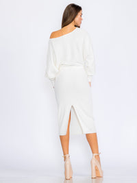 WOMEN'S LONG SLEEVE SELF TIE RIBBED BODYCON MIDI DRESS