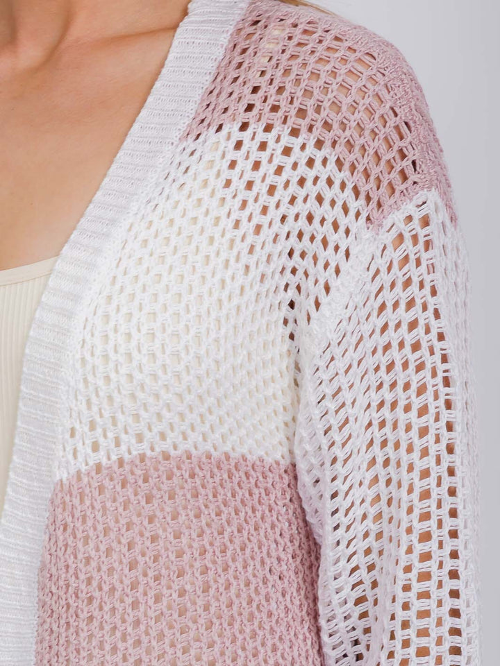 WOMEN'S LONG SLEEVE OPEN COLORBLOCK KNIT CARDIGAN