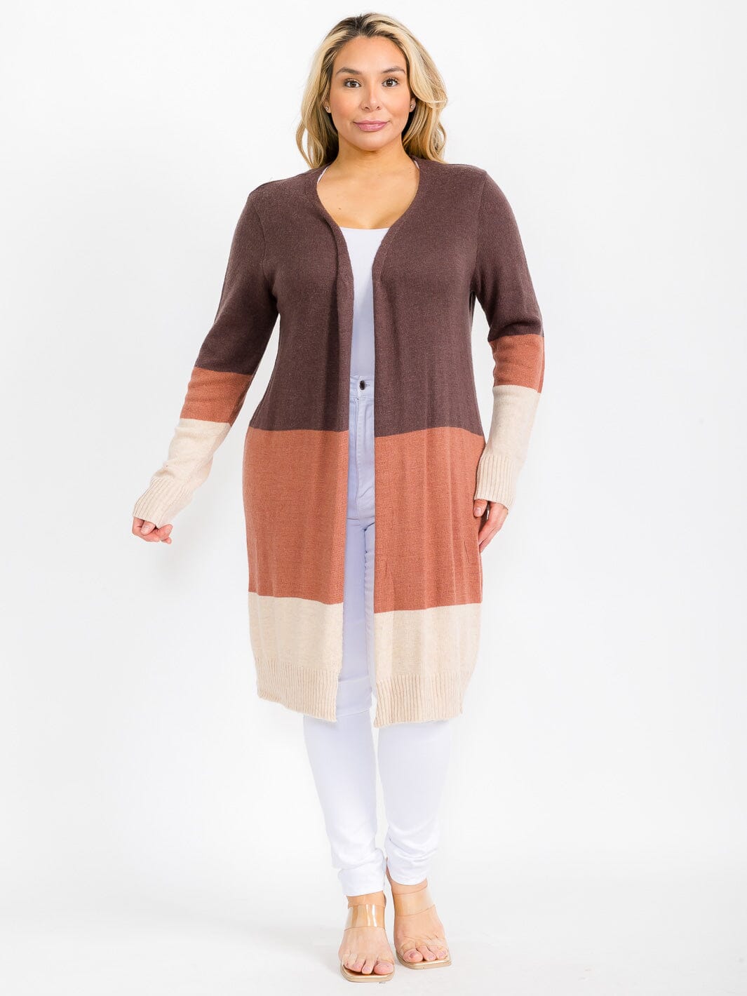 PLUS SIZE LONG SLEEVE OPEN FRONT CARDIGAN