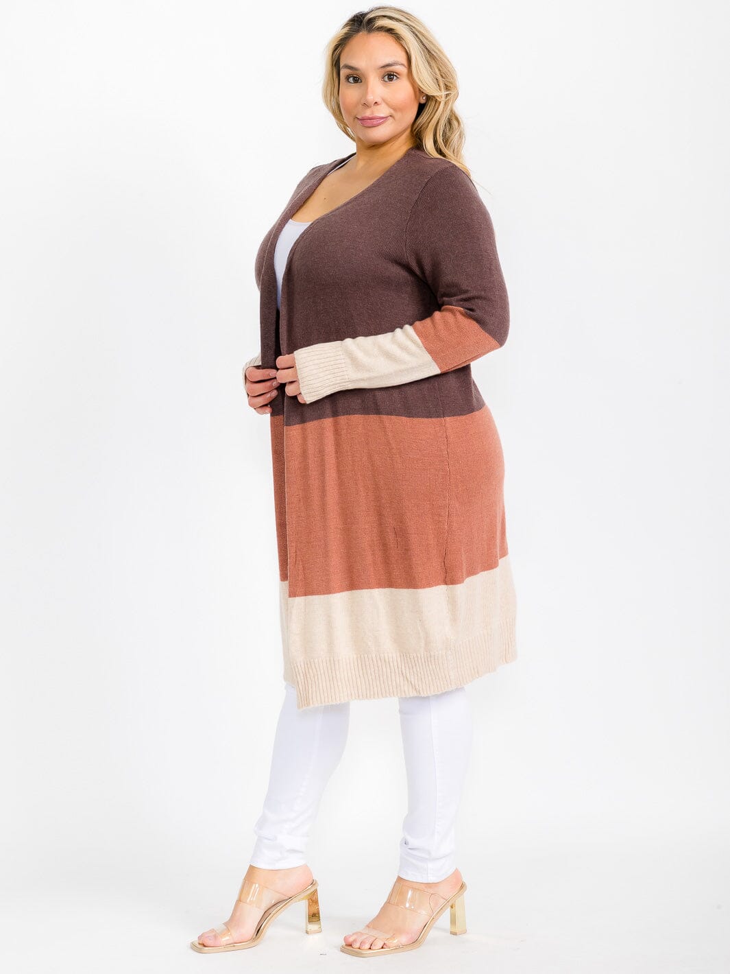 PLUS SIZE LONG SLEEVE OPEN FRONT CARDIGAN