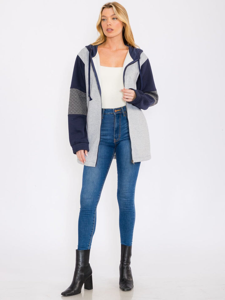 WOMEN'S LONG SLEEVES ZIP UP COLORBLOCK HOODED JACKET