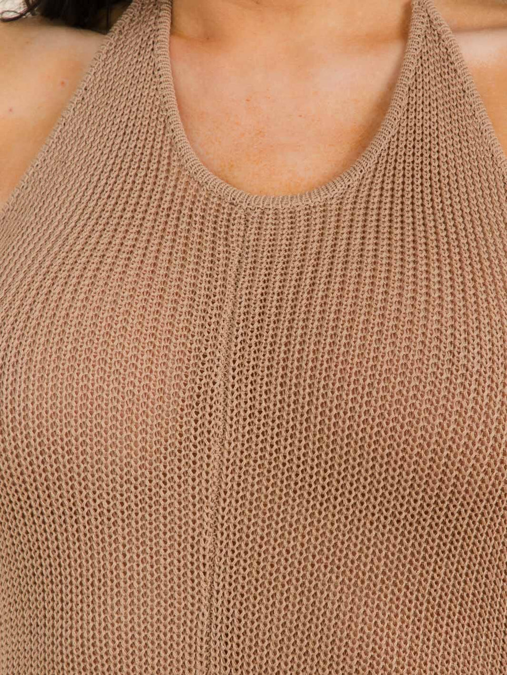 WOMEN'S SLEEVELESS HALTER NECK OPEN BACK KNIT JUMPSUIT