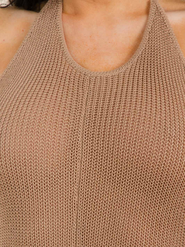 WOMEN'S SLEEVELESS HALTER NECK OPEN BACK KNIT JUMPSUIT