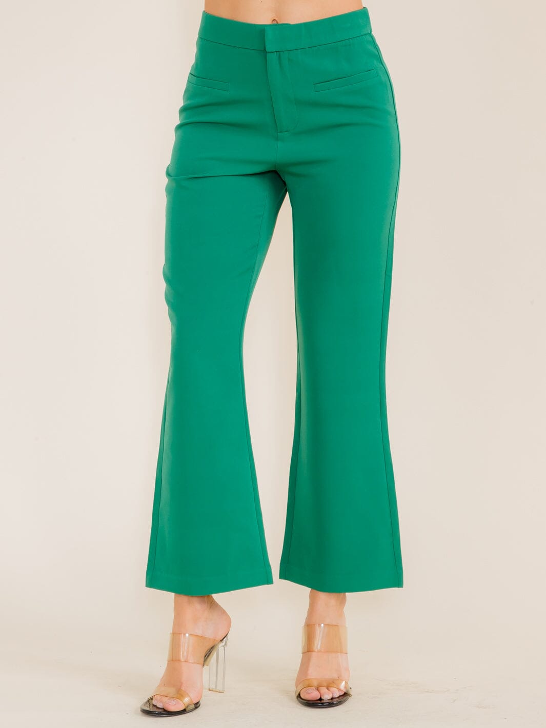 WOMEN'S BUTTON CLOSURE BELL LEG PANTS