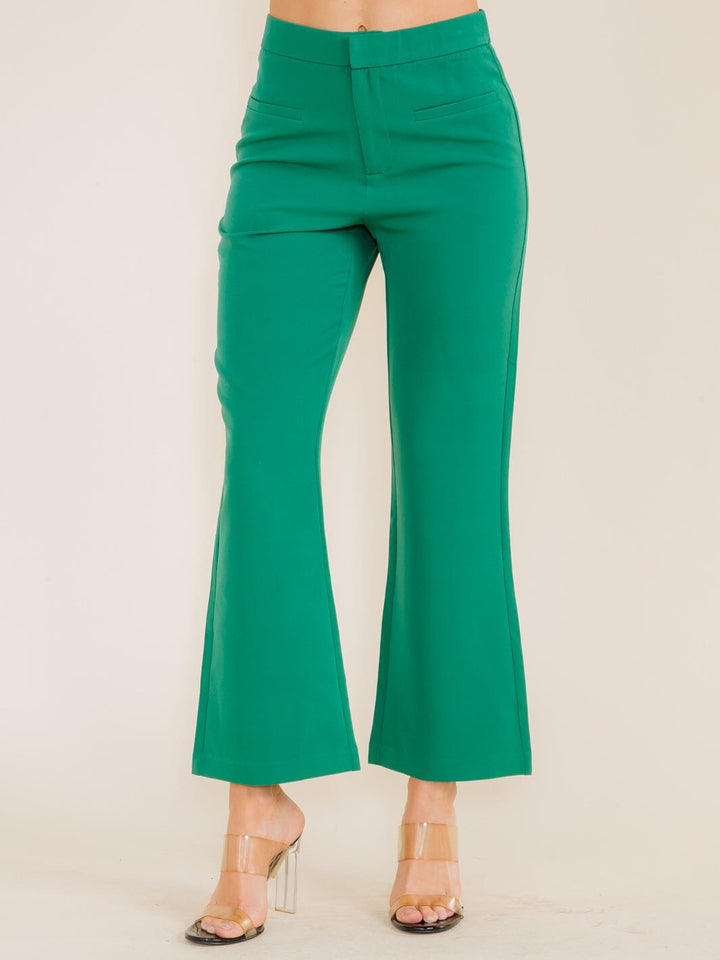 WOMEN'S BUTTON CLOSURE BELL LEG PANTS