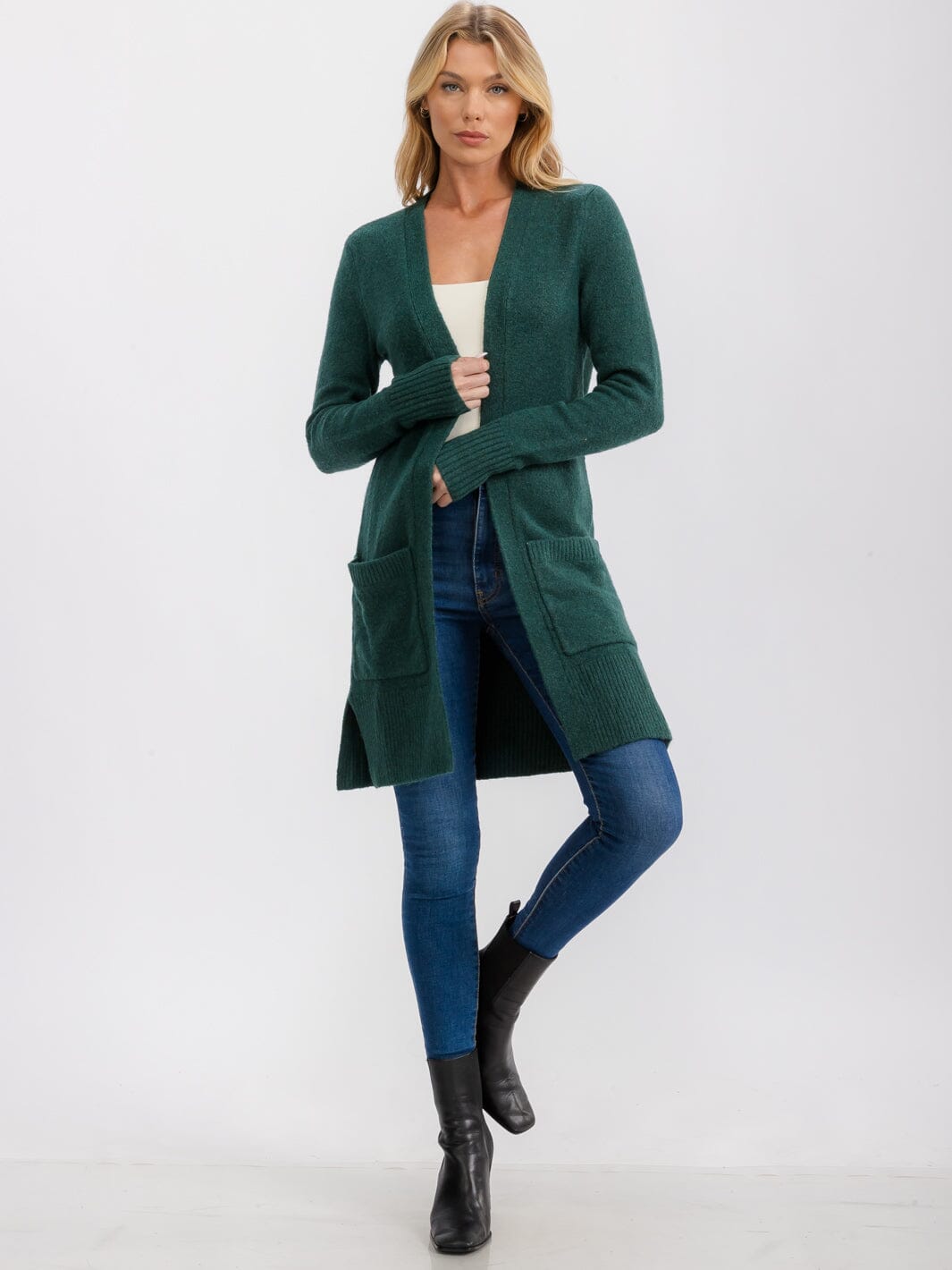 WOMEN'S LONG SLEEVE OPEN FRONT POCKETS CARDIGAN