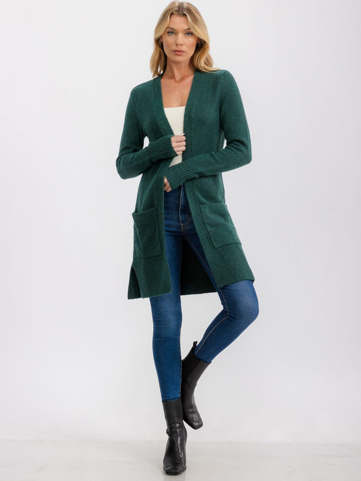 WOMEN'S LONG SLEEVE OPEN FRONT POCKETS CARDIGAN
