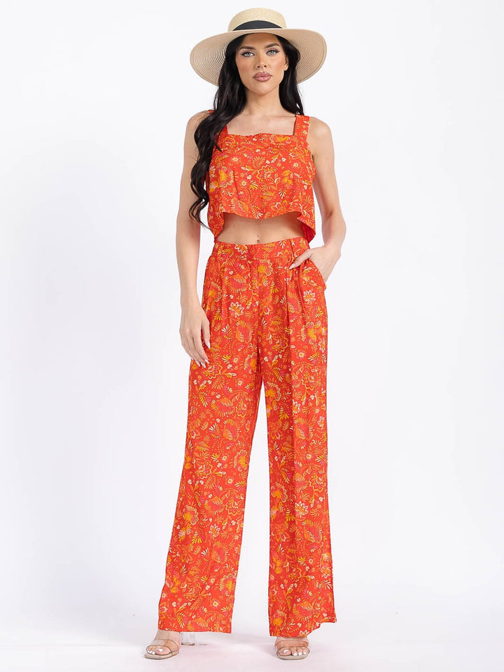 WOMEN'S SLEEVELESS TANK TOP & ELASTIC WAIST PANTS FLORAL 2PC. SET