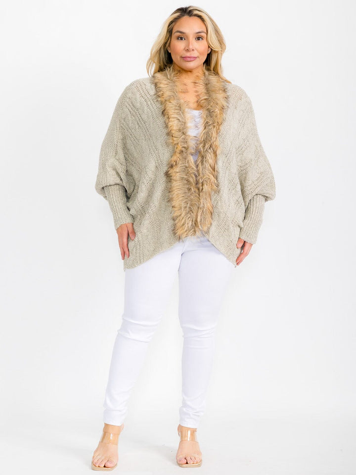 PLUS SIZE LONG SLEEVE OPEN FRONT TRIM DETAILED CARDIGAN