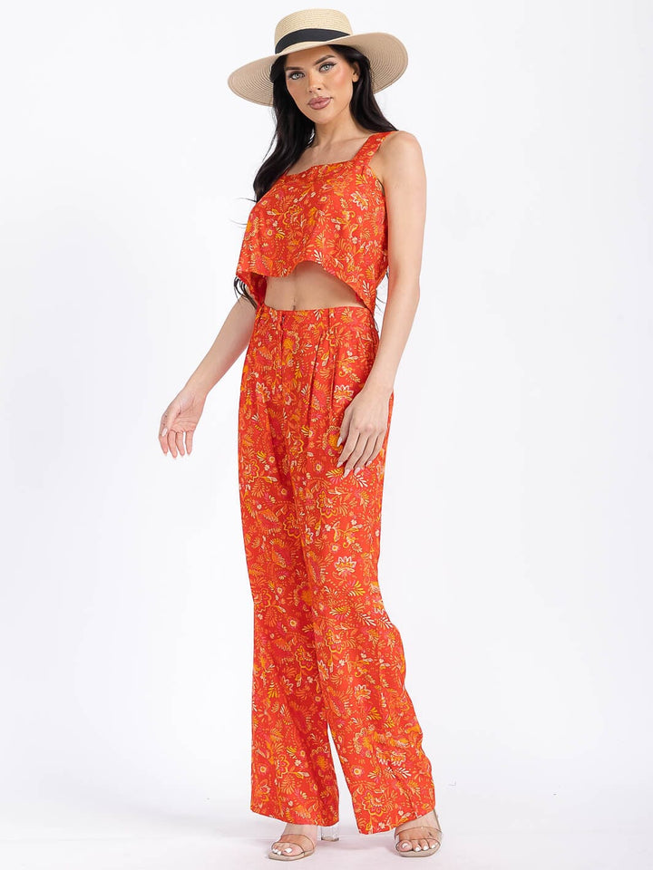 WOMEN'S SLEEVELESS TANK TOP & ELASTIC WAIST PANTS FLORAL 2PC. SET