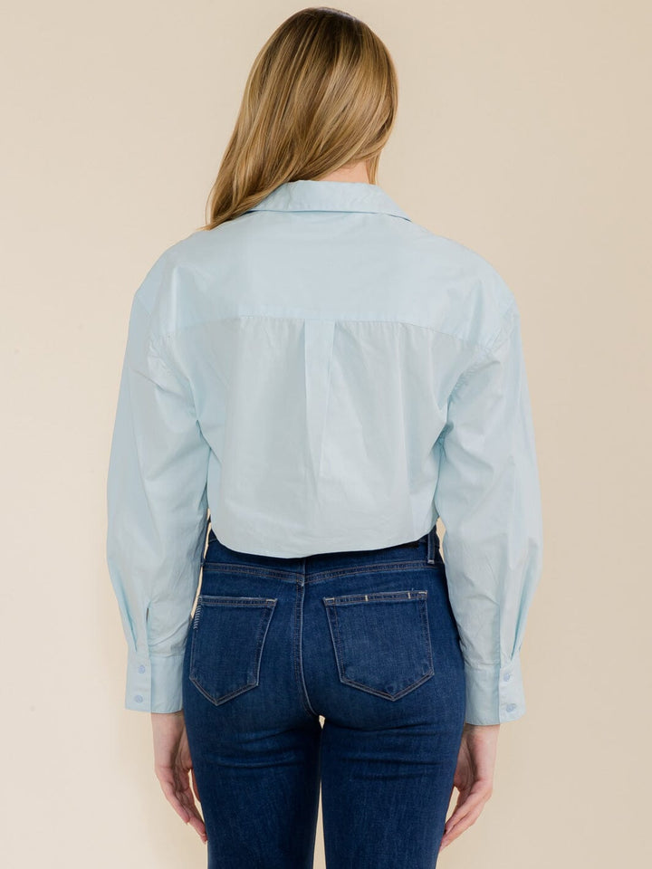 WOMEN'S LONG SLEEVE FRONT POCKETS BUTTON UP CROP TOP