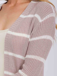 WOMEN'S LONG SLEEVE OPEN COLORBLOCK STRIPES KNIT CARDIGAN