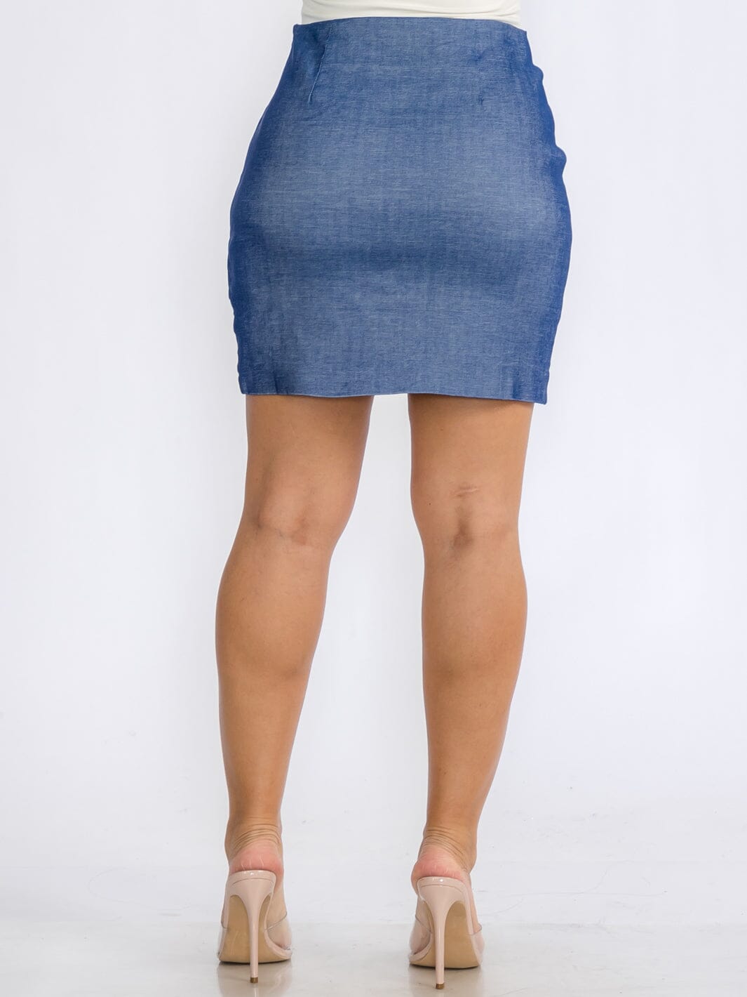 WOMEN'S ZIP UP FRONT TWIST STUDS STRETCH MINI SKIRT