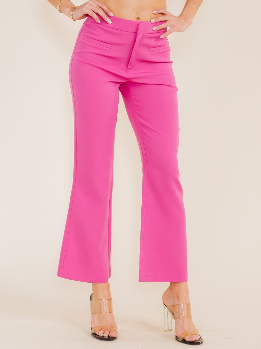 WOMEN'S BUTTON CLOSURE BELL LEG PANTS