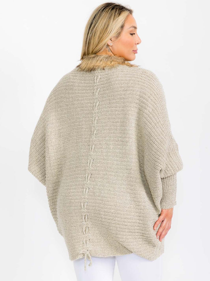 PLUS SIZE LONG SLEEVE OPEN FRONT TRIM DETAILED CARDIGAN