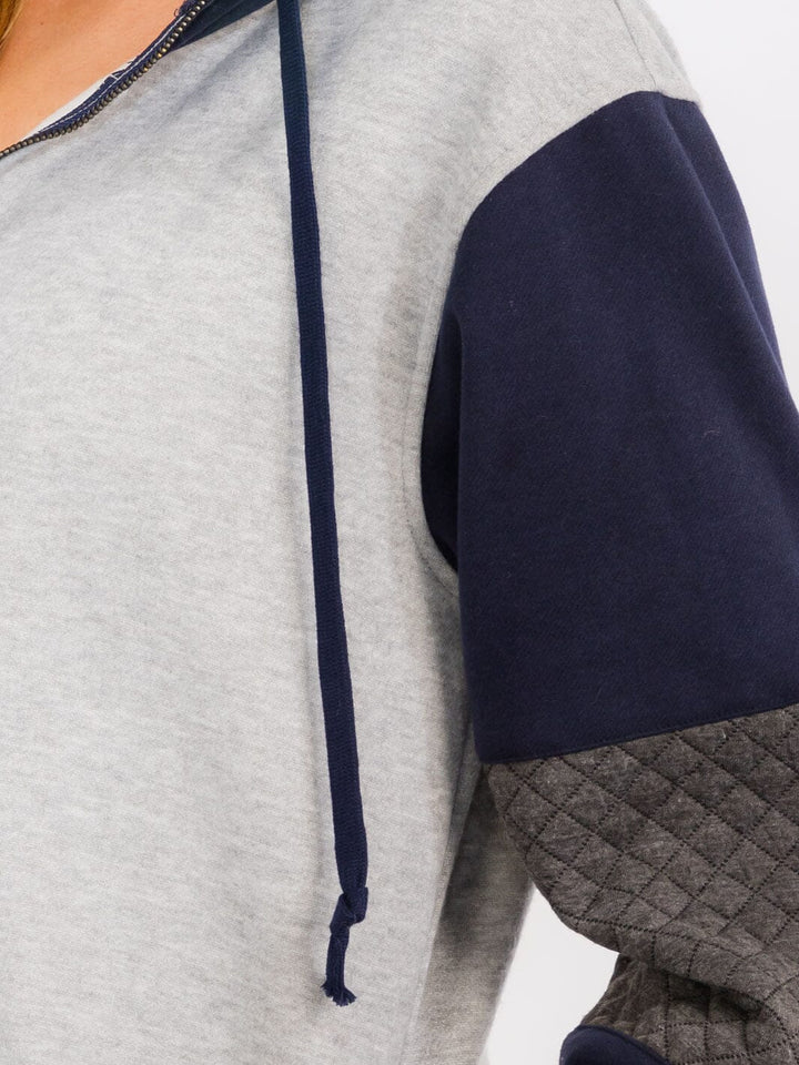 WOMEN'S LONG SLEEVES ZIP UP COLORBLOCK HOODED JACKET