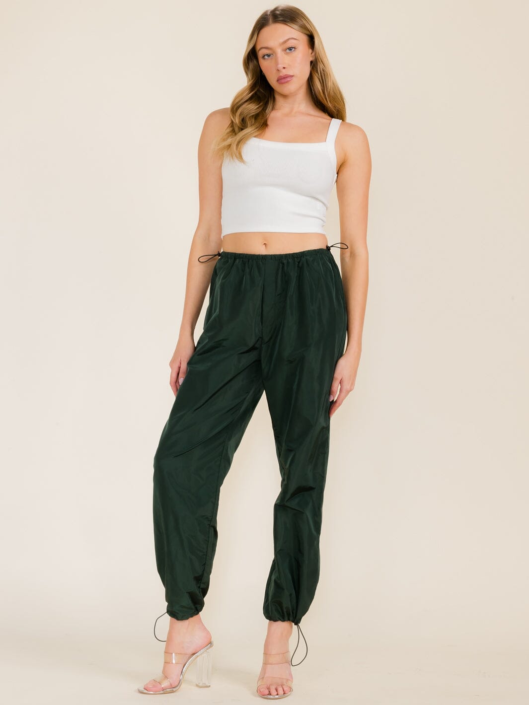 WOMEN'S ELASTIC WAIST POCKETS JOGGER PANTS
