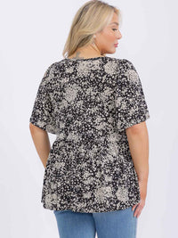 PLUS SIZE SHORT SLEEVE V-NECK FLORAL PRINT BLOUSE