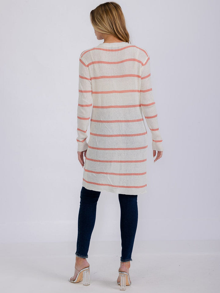 WOMEN'S LONG SLEEVE OPEN COLORBLOCK STRIPES KNIT CARDIGAN