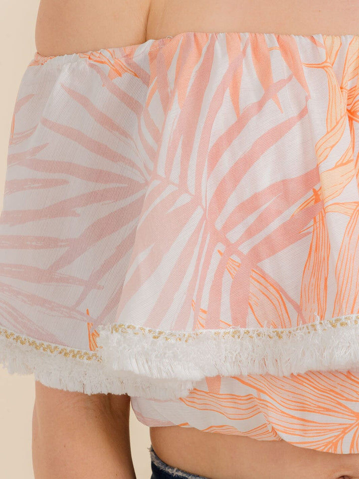 WOMEN'S OFF SHOULDER PRINTED CROP TOP