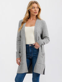 WOMEN'S LONG SLEEVE OPEN FRONT POCKETS CARDIGAN