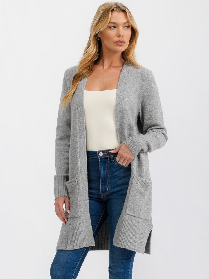 WOMEN'S LONG SLEEVE OPEN FRONT POCKETS CARDIGAN