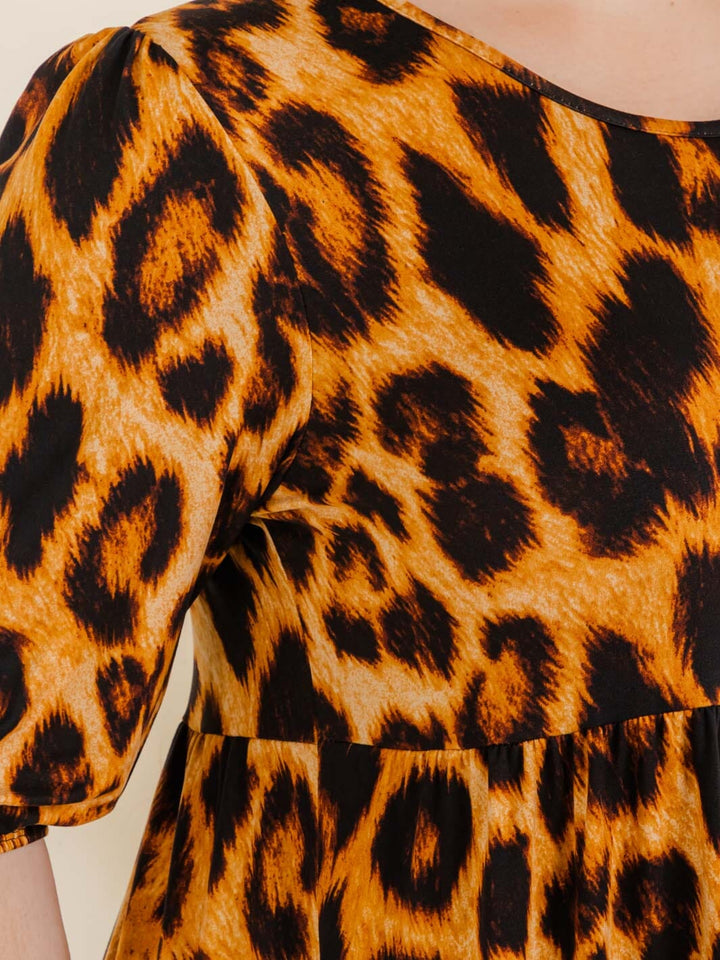 PLUS SIZE 3/4 SLEEVE FRONT POCKETS ANIMAL PRINT TUNIC MAXI DRESS