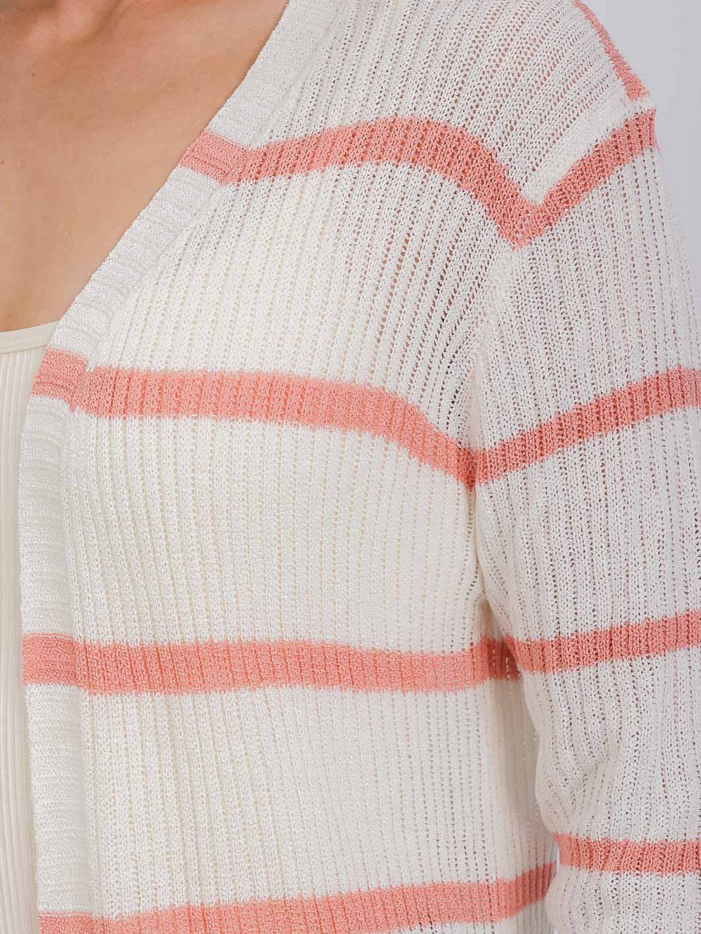 WOMEN'S LONG SLEEVE OPEN COLORBLOCK STRIPES KNIT CARDIGAN