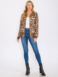 WOMEN'S LONG SLEEVES ZIP UP COLORBLOCK ANIMAL PRINT JACKET