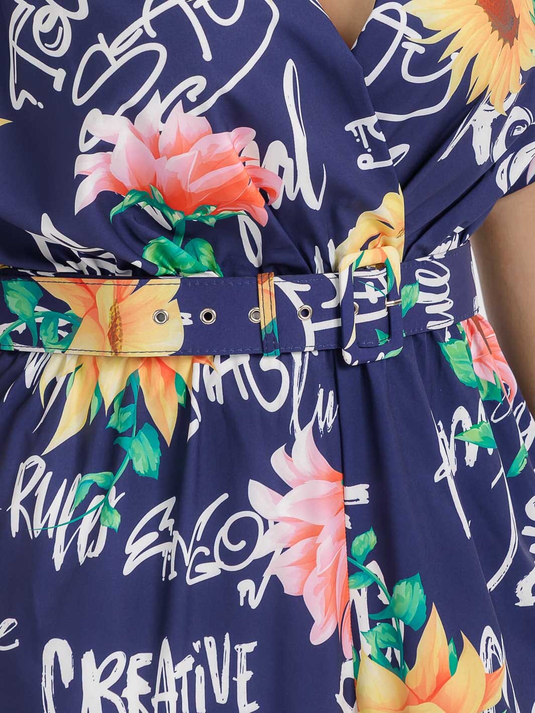 PLUS SIZE SHORT SLEEVE SURPLICE ELASTIC WAIST MULTI PRINT WIDE LEG JUMPSUIT