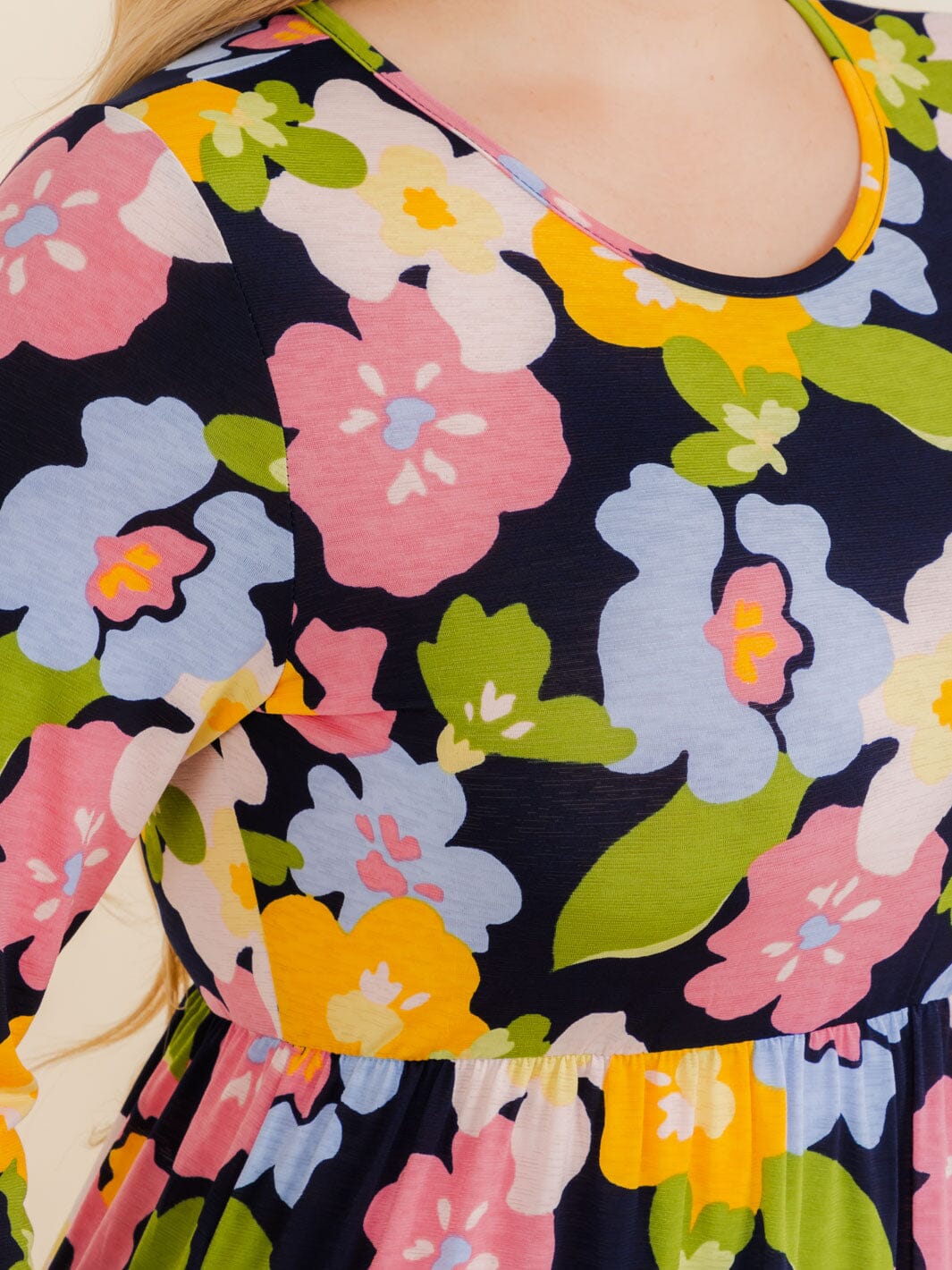 PLUS SIZE 3/4 SLEEVE FRONT POCKETS FLOWER PRINT TUNIC MAXI DRESS