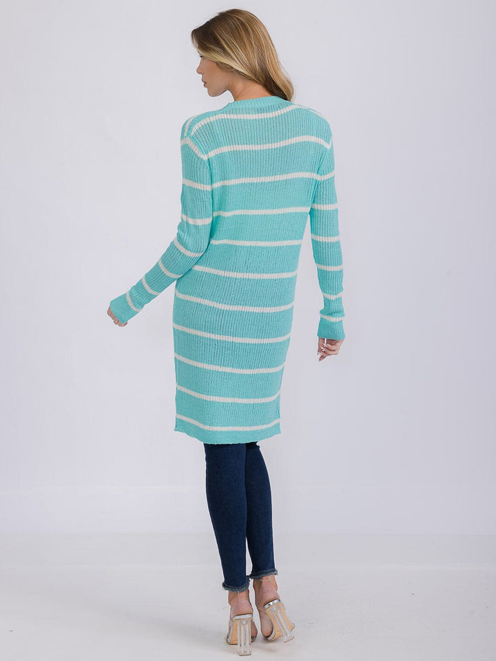 WOMEN'S LONG SLEEVE OPEN COLORBLOCK STRIPES KNIT CARDIGAN