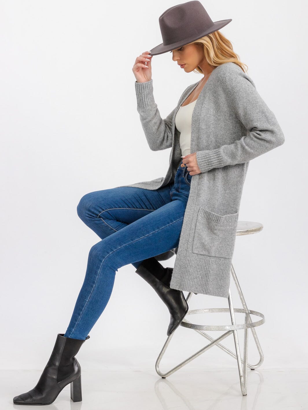 WOMEN'S LONG SLEEVE OPEN FRONT POCKETS CARDIGAN